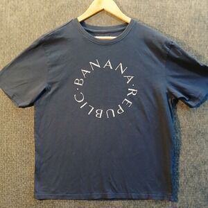 Banana Republic Mens XL Navy Blue Graphic Logo T-Shirt Premium Wash Cotton Tee
